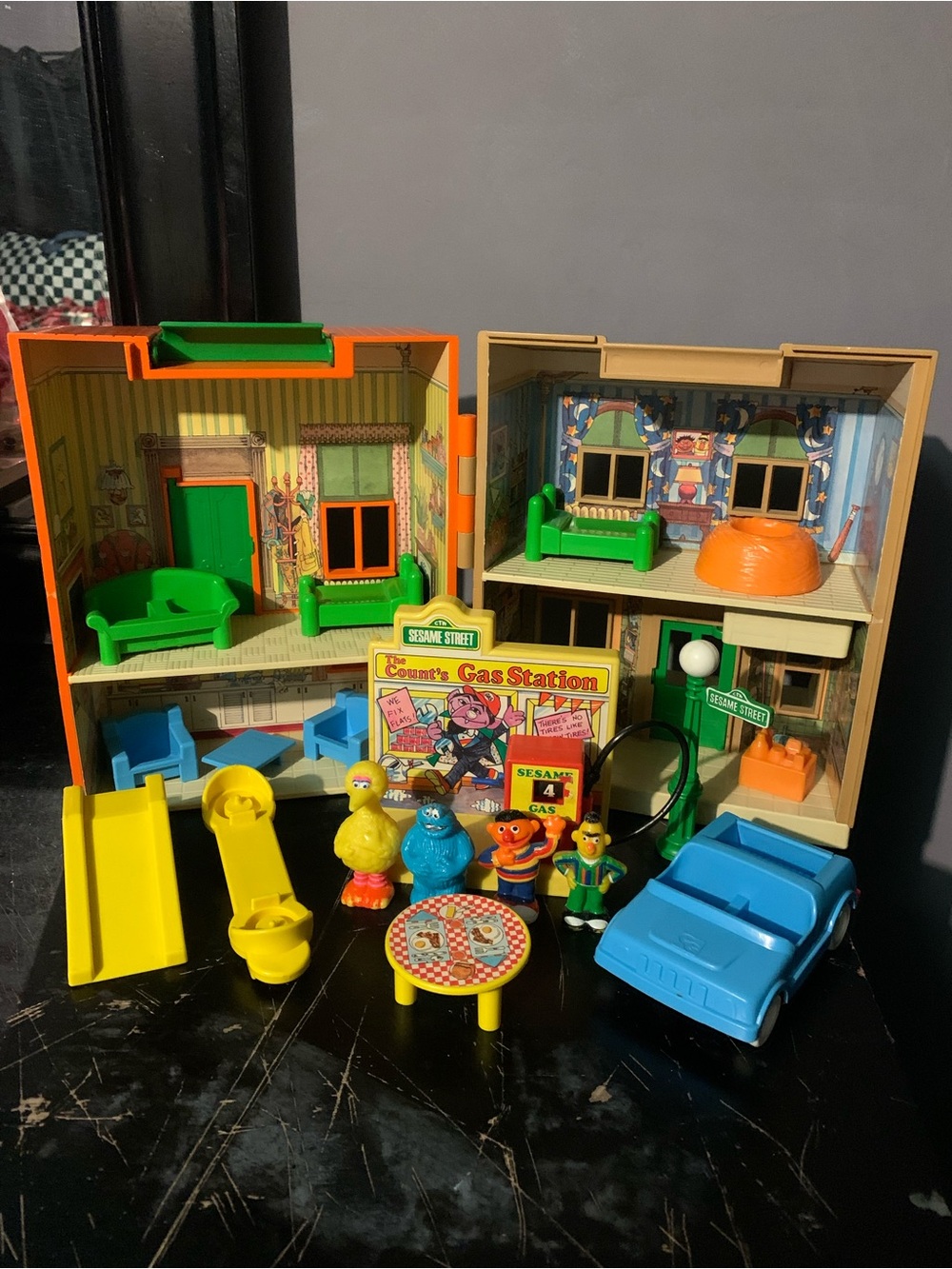 Vtg Fisher Price Little People 938 Play Family Sesame Street Playset W/ Figs